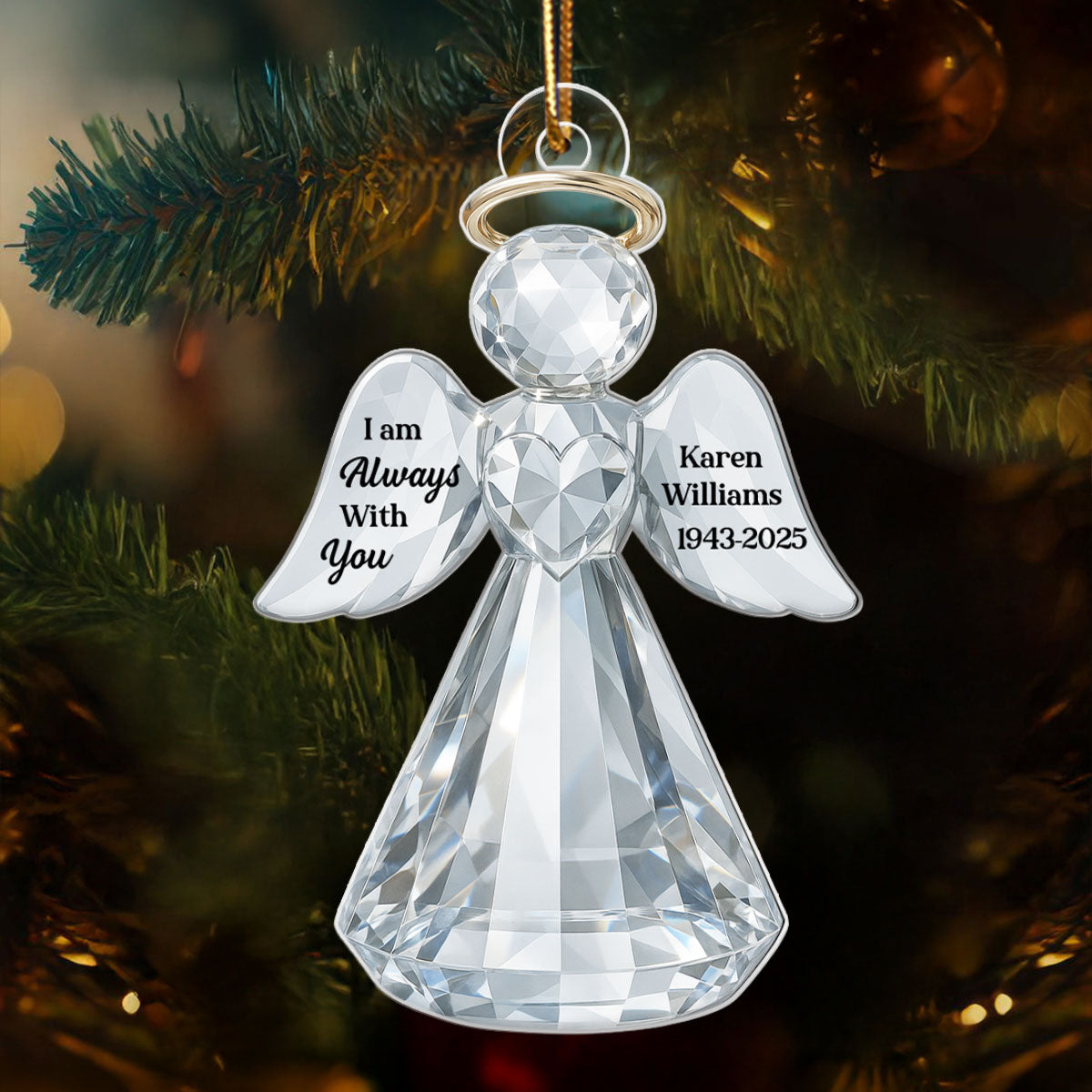 I Am Always With You Angel Memorial Crystal Effect - Personalized Acrylic Ornament - Heartfelt Memorial Christmas Gift for Loved Ones