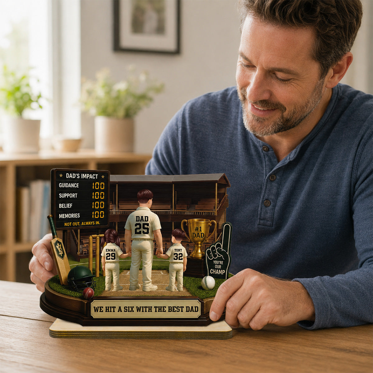 Hit A Six With The Best Dad Cricket Dad - Personalised 2-Layered Wooden Plaque -  Gift For Husband, Dad