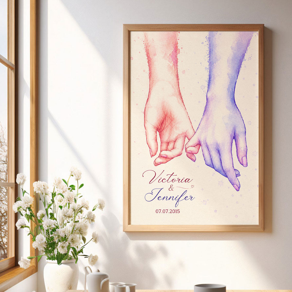 Couple Hands Wall Art - Personalized Poster - Wedding Anniversary Gift for Him, Gift for Her