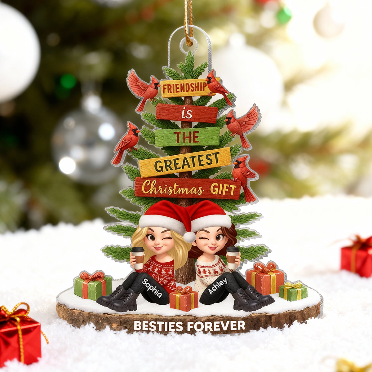 Friendship Is The Greatest Christmas Gift - Personalized Acrylic Ornament - Christmas Gift for Besties