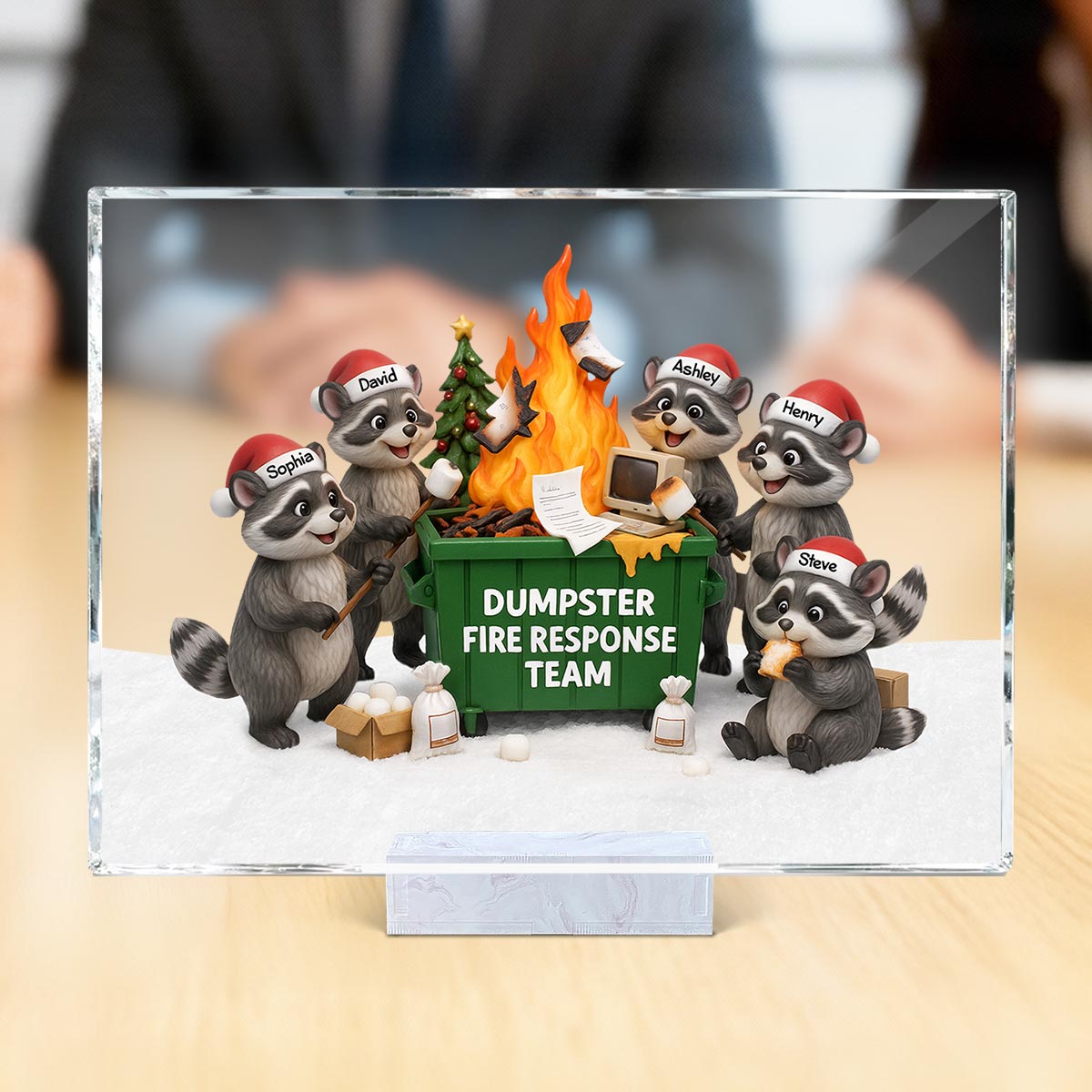 Funny Raccoon Dumpster on Fire Response Team - Personalized Acrylic Plaque - Funny Holiday Gift for Coworkers
