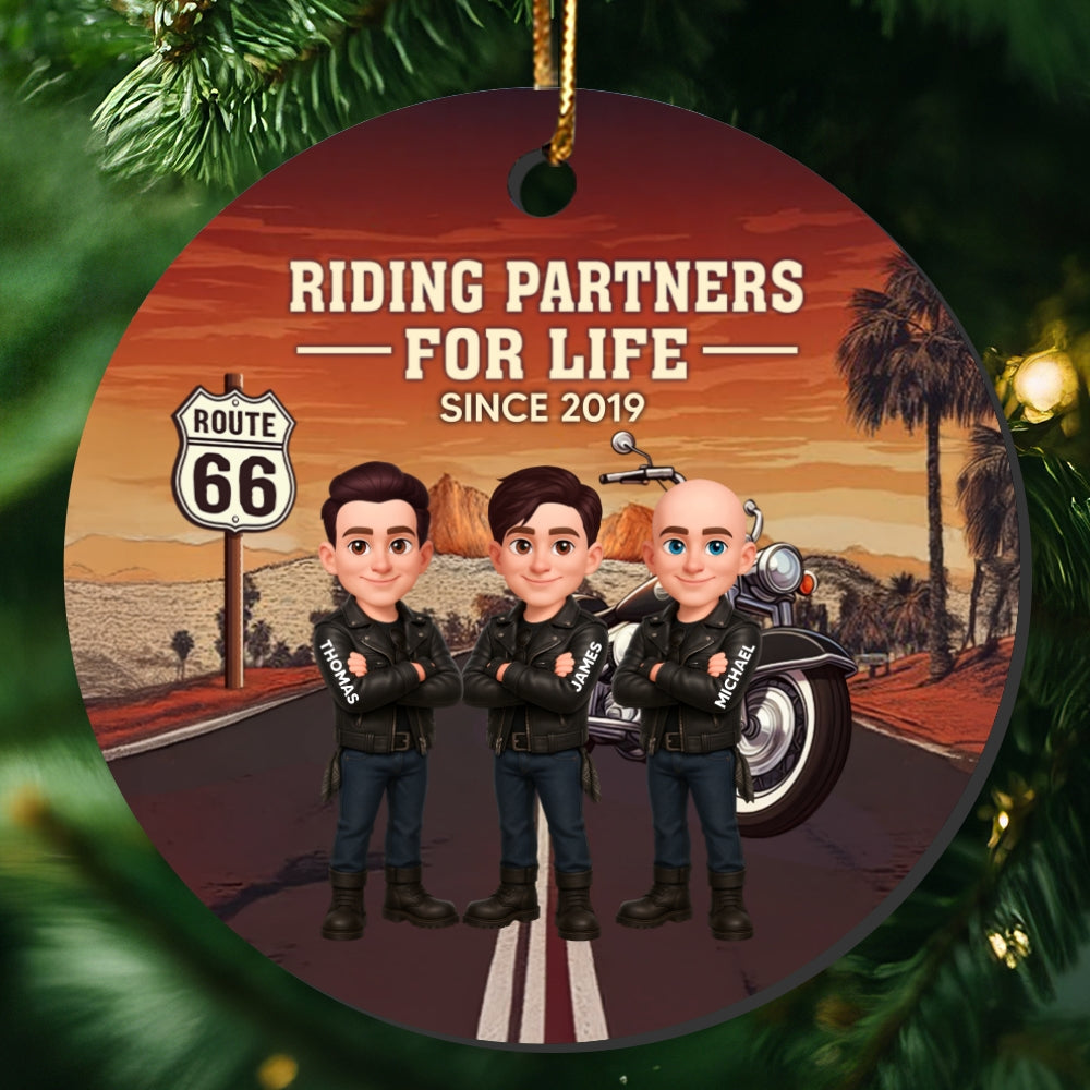 Bikers Riding Partners For Life Christmas - Personalized Ceramic Ornament - Gift For Bikers, Gift For Bikers
