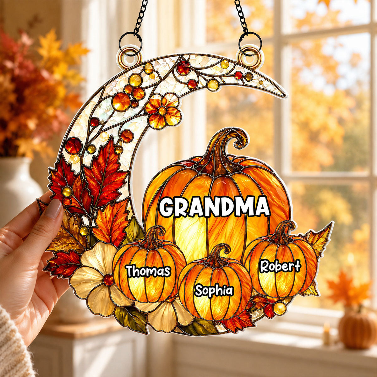 Fall Season Grandma Pumpkin Patch - Personalized Acrylic Window Hanging - Fall Season Decoration For Grandma