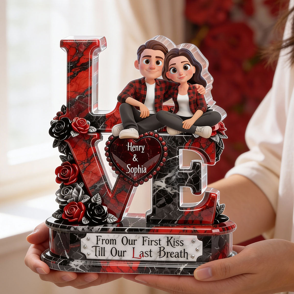 Couple Dark Romantic From Our First Kiss - Personalized Acrylic Block Plaque - Anniversary, Valentine's Day Gift, Gift For Him, Gift For Her