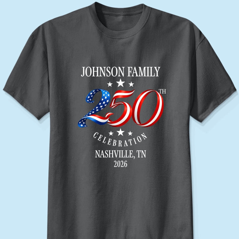 Custom Family American 250th Anniversary 4th of July - Personalized Shirt - Family Matching Patriotic Crew Shirt