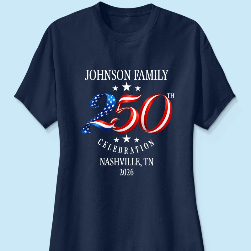 Custom Family American 250th Anniversary 4th of July - Personalized Shirt - Family Matching Patriotic Crew Shirt