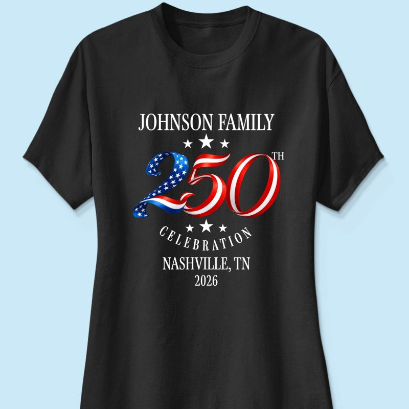 Custom Family American 250th Anniversary 4th of July - Personalized Shirt - Family Matching Patriotic Crew Shirt