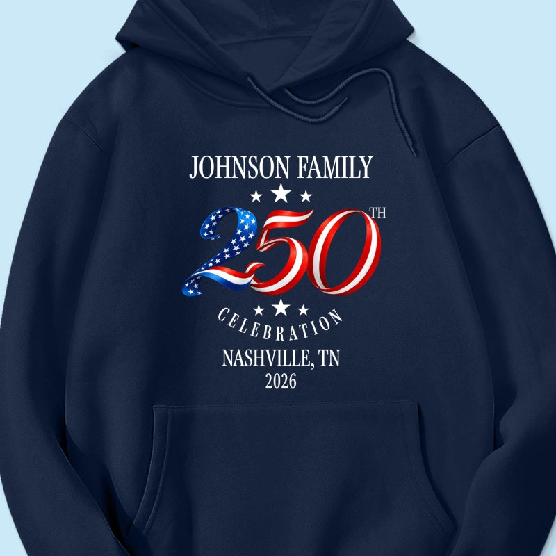 Custom Family American 250th Anniversary 4th of July - Personalized Shirt - Family Matching Patriotic Crew Shirt