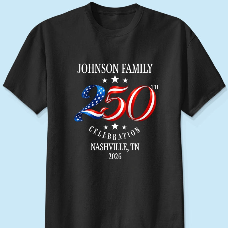 Custom Family American 250th Anniversary 4th of July - Personalized Shirt - Family Matching Patriotic Crew Shirt