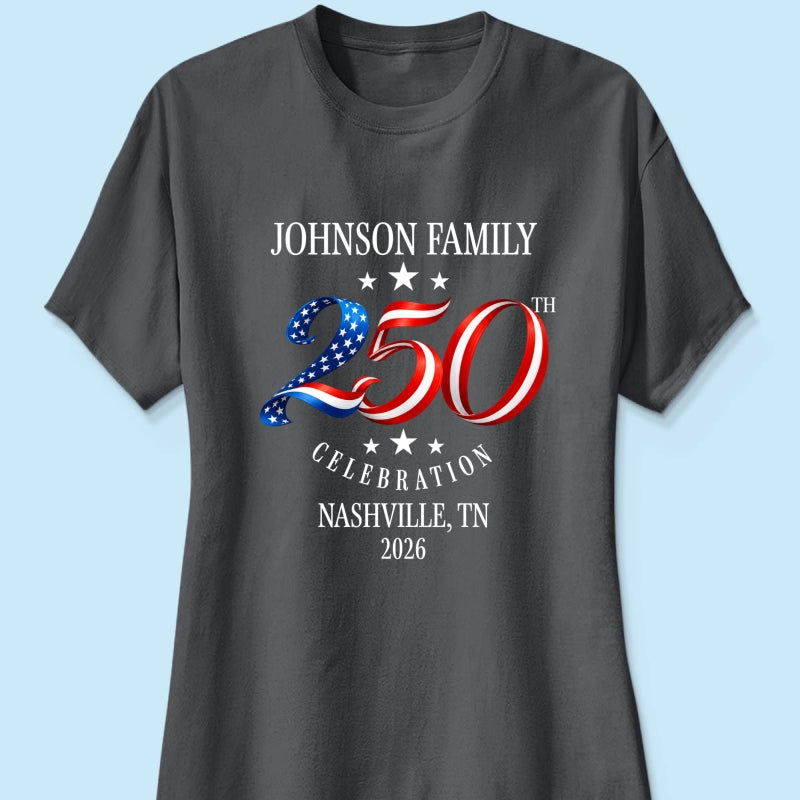 Custom Family American 250th Anniversary 4th of July - Personalized Shirt - Family Matching Patriotic Crew Shirt