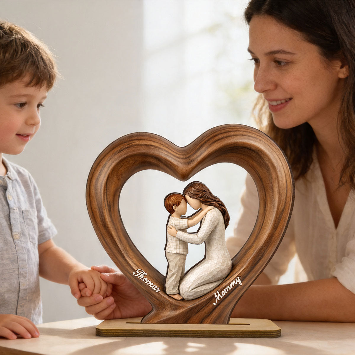 Mom and Daughter Son - Personalized 2-Layered Wooden Plaque - Mother's Day Gift for Mom, Wife