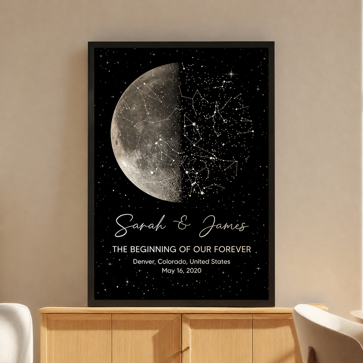 The Night It All Began Custom Moon Phase & Star Map - Personalized Poster - Gift For Couple