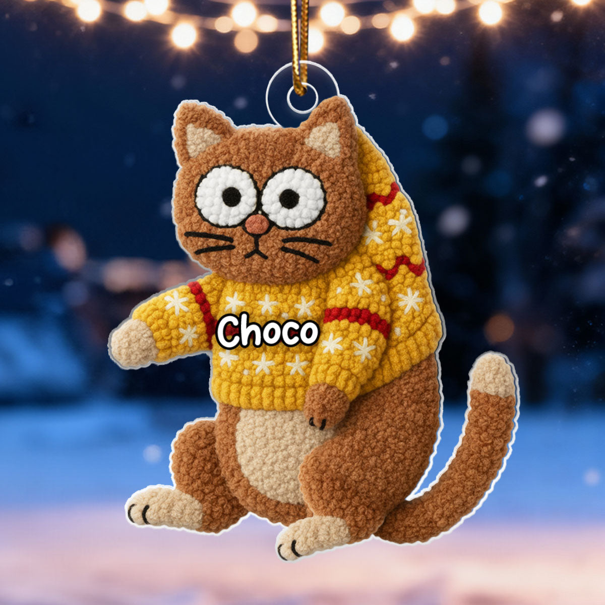 Funny Cat Hanging Latch Hook Yarn Faux - Personalized Acrylic Ornament - Christmas Gift for Cat Lovers