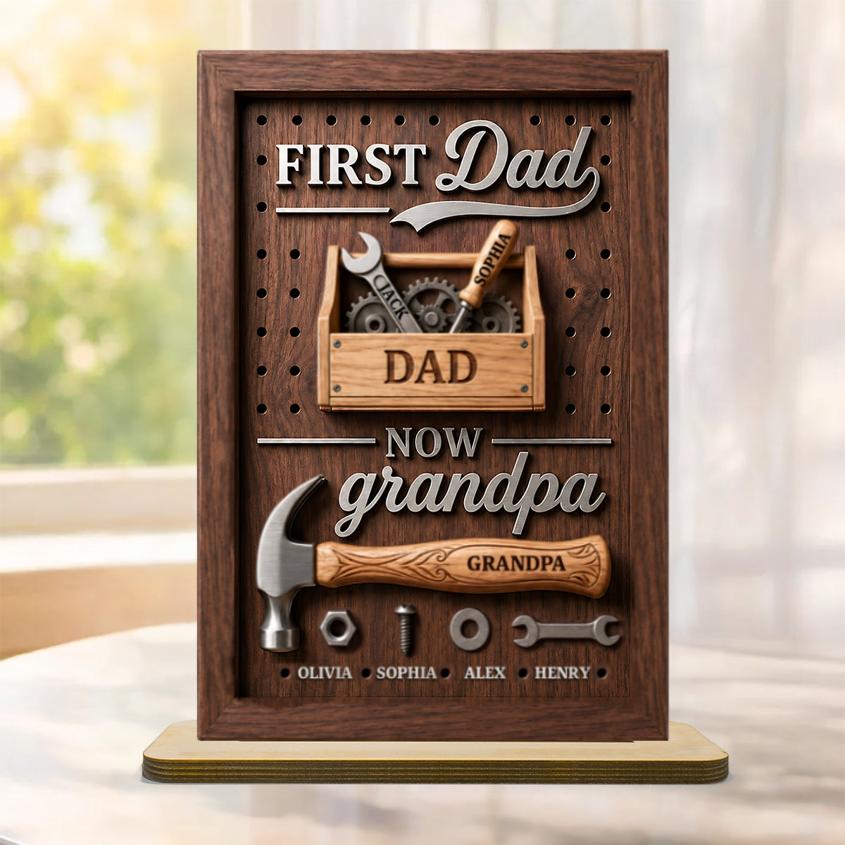 First Dad Now Grandpa Tool Box - Personalized 2-Layered Wooden Plaque - Heartfelt Gift For Dad, Grandpa, Husband