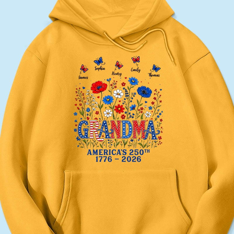 Proud Mom Grandma Nation Flag Flowers American 250th Anniversary - Personalized Shirt - Gift For Mom, Grandma