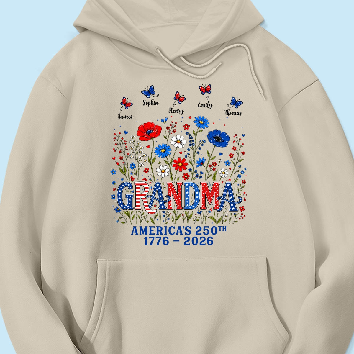 Proud Mom Grandma Nation Flag Flowers American 250th Anniversary - Personalized Shirt - Gift For Mom, Grandma