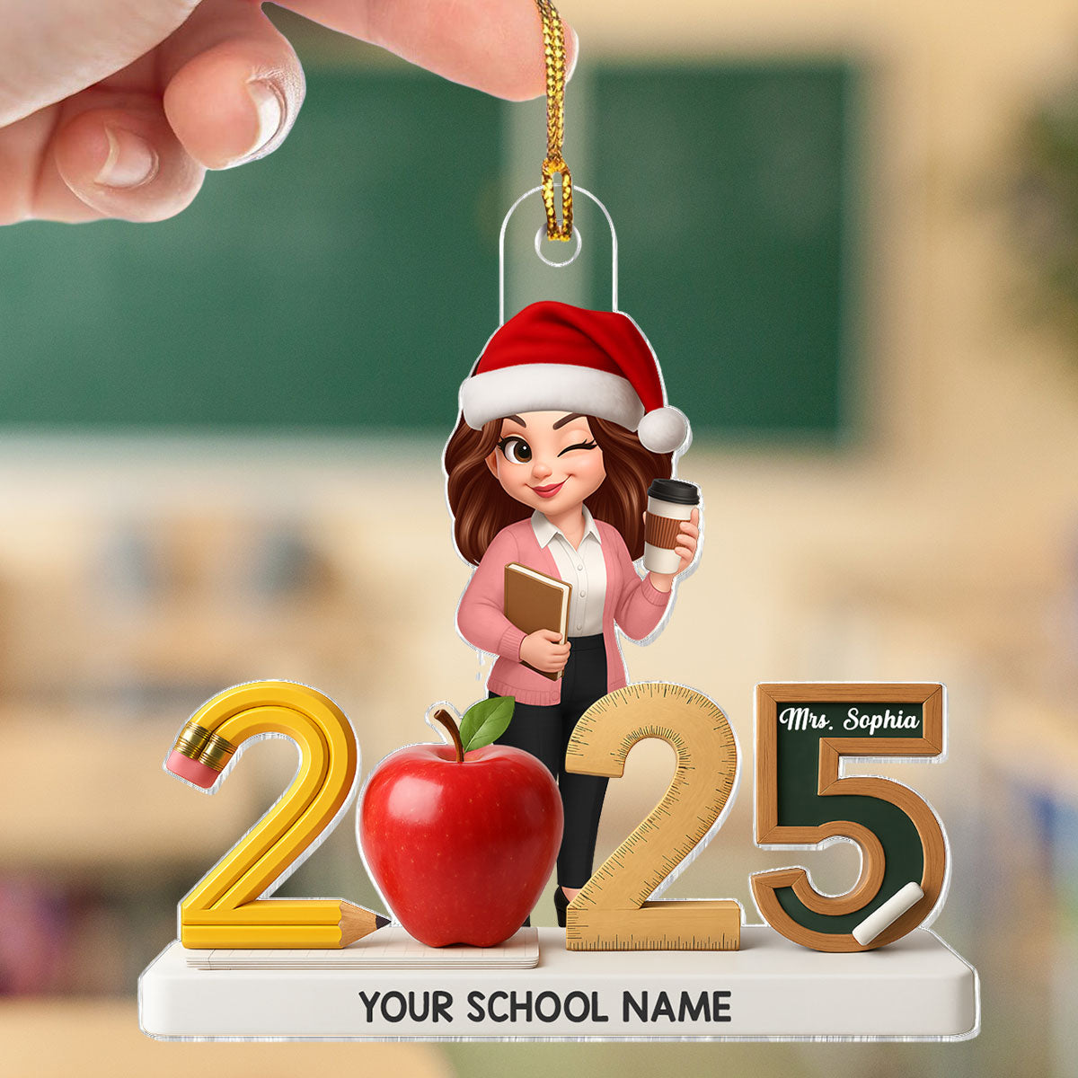 3D Effect Christmas Teacher Things - Personalized Acrylic Ornament - Gift For Teachers