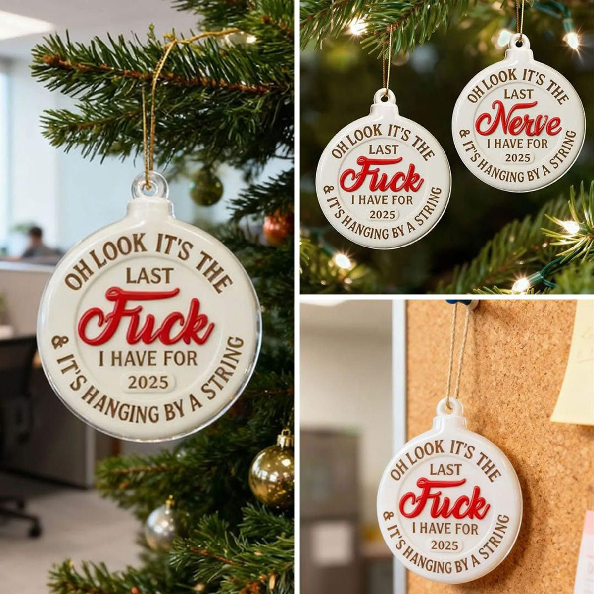 Funny Adult Humor Last Nerve On String - Personalized Acrylic Ornament - White Elephant Gift, Secret Santa Gag Gift