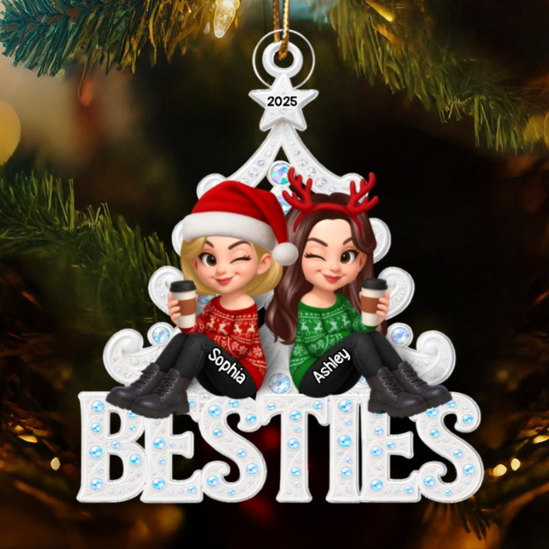 Metal Pattern Christmas Tree Besties - Personalized Acrylic Ornament - Christmas Gift for Besties