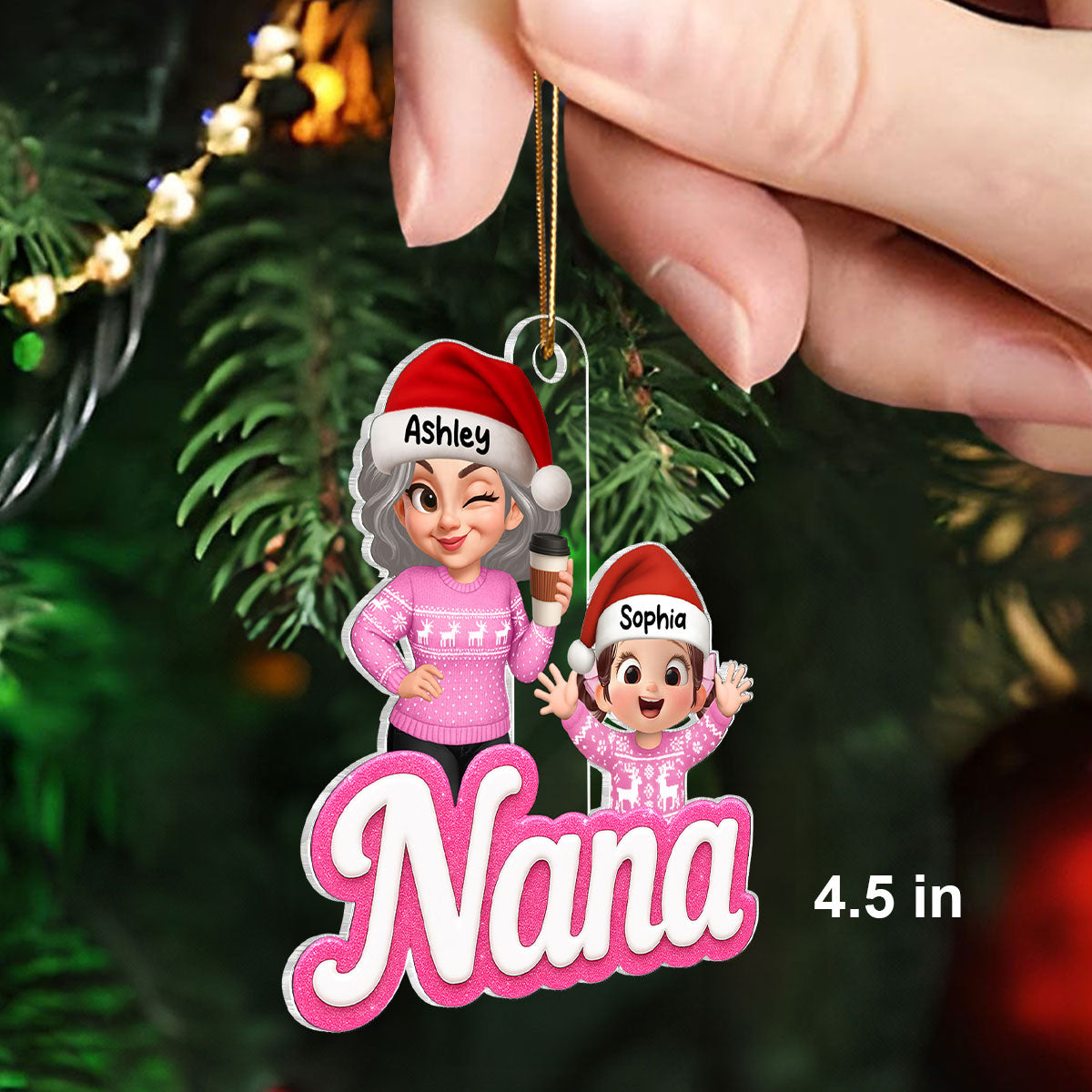 Grandma Grandkids 3D Effect Pink Color - Personalized Acrylic Ornament - Christmas Gift for Grandma