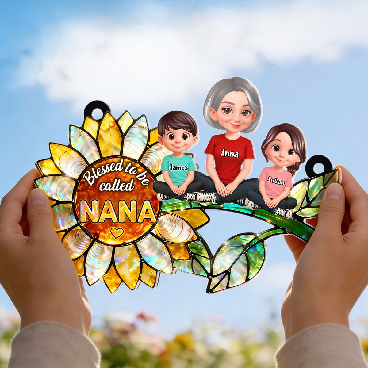 Blessed to be Called Grandma Sunflower - Personalized Window Hanging Suncatcher - Mother's Day Gift for Mom, Wife