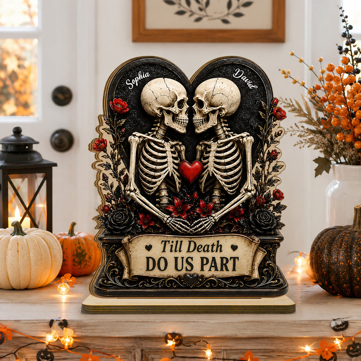Till Death Do Us Part Skeleton Couple - Personalized 2-Layered Wooden Plaque - Gift for Him, for Her