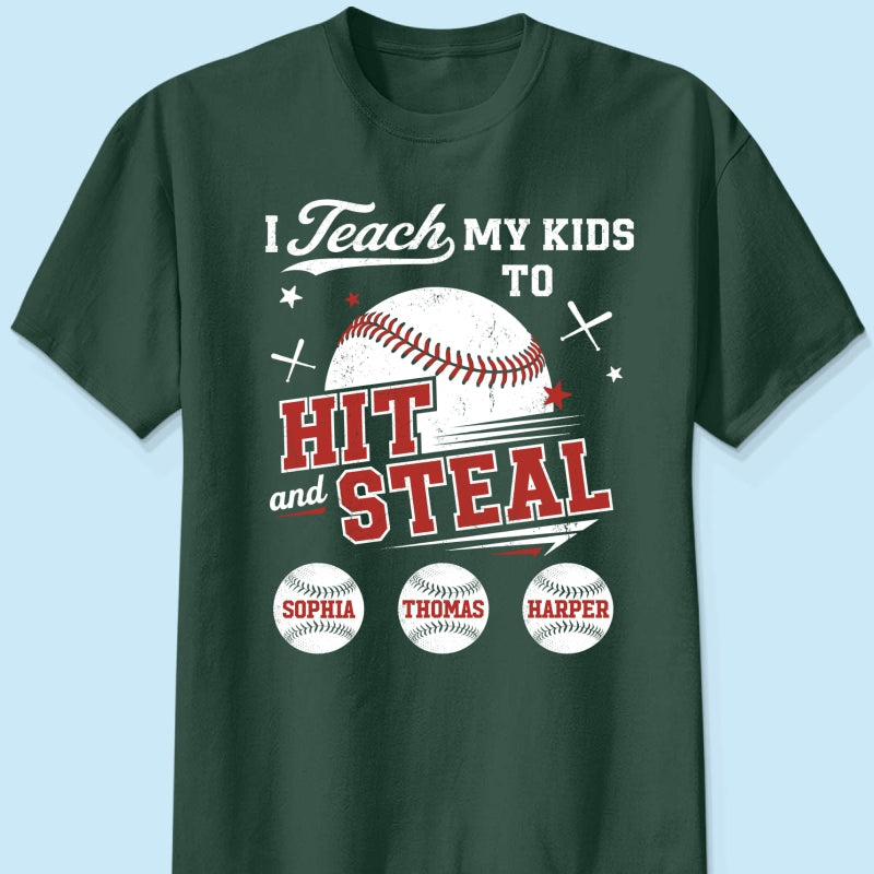 Best Dads Teach Kids To Hit & Steal - Personalized Shirt - Father's Day Gift For Baseball Dad, Husband