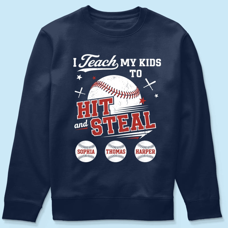 Best Dads Teach Kids To Hit & Steal - Personalized Shirt - Father's Day Gift For Baseball Dad, Husband