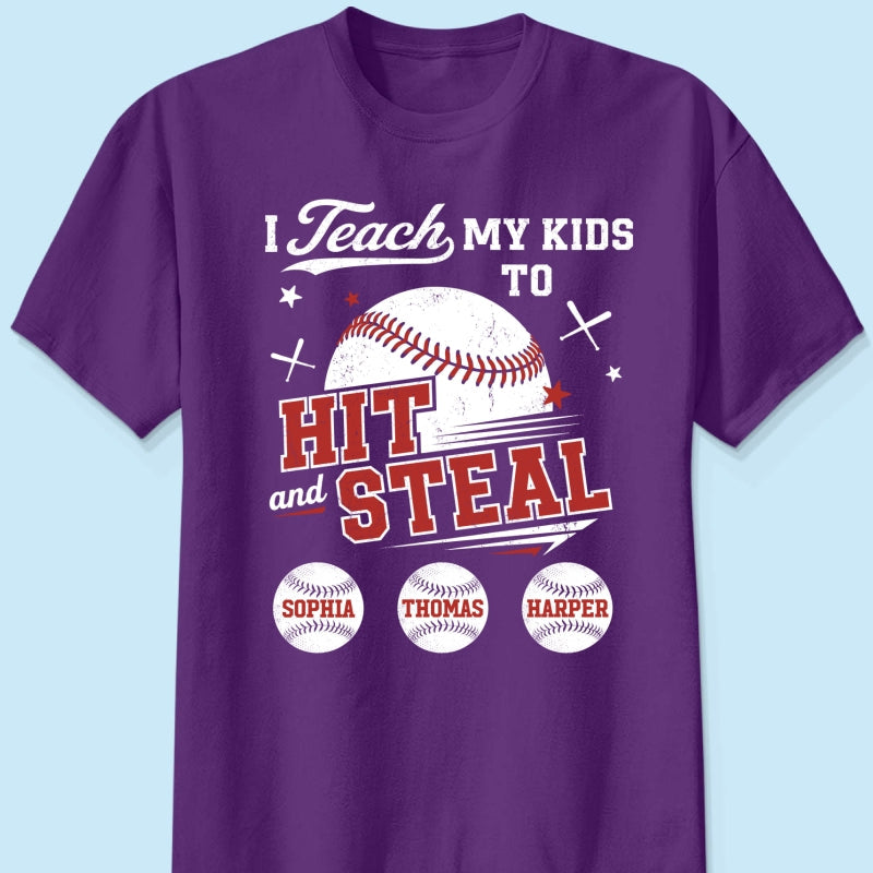 Best Dads Teach Kids To Hit & Steal - Personalized Shirt - Father's Day Gift For Baseball Dad, Husband