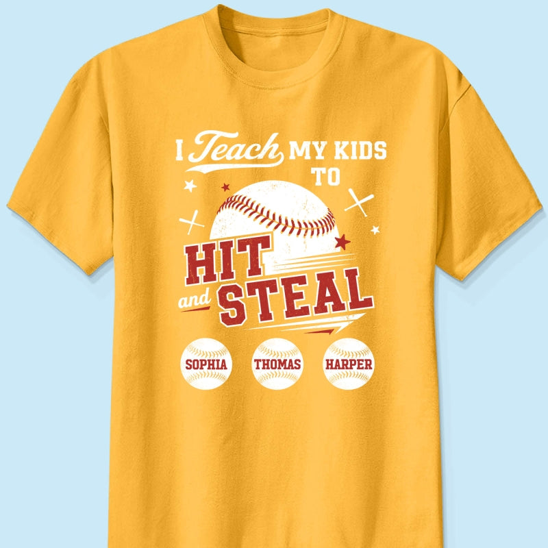 Best Dads Teach Kids To Hit & Steal - Personalized Shirt - Father's Day Gift For Baseball Dad, Husband