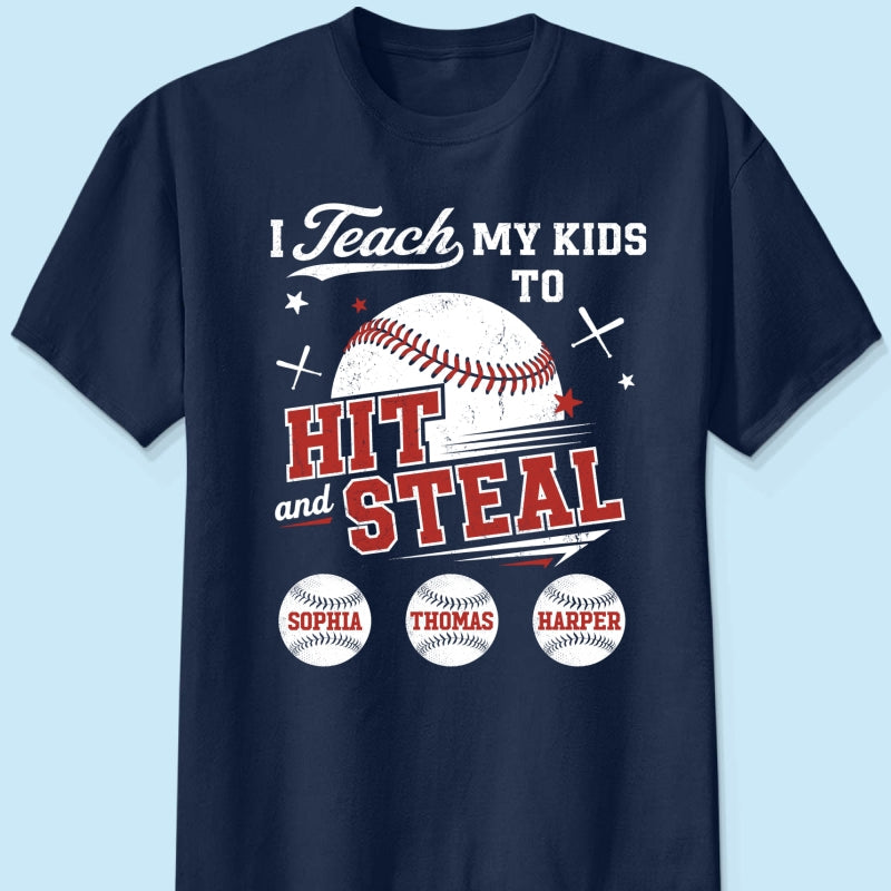 Best Dads Teach Kids To Hit & Steal - Personalized Shirt - Father's Day Gift For Baseball Dad, Husband