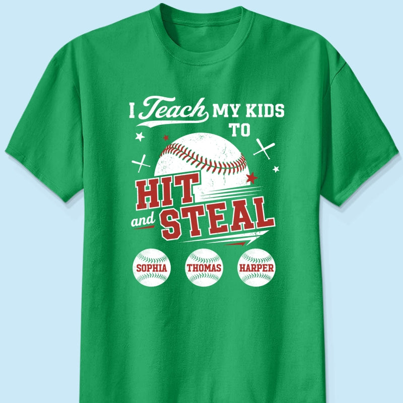 Best Dads Teach Kids To Hit & Steal - Personalized Shirt - Father's Day Gift For Baseball Dad, Husband