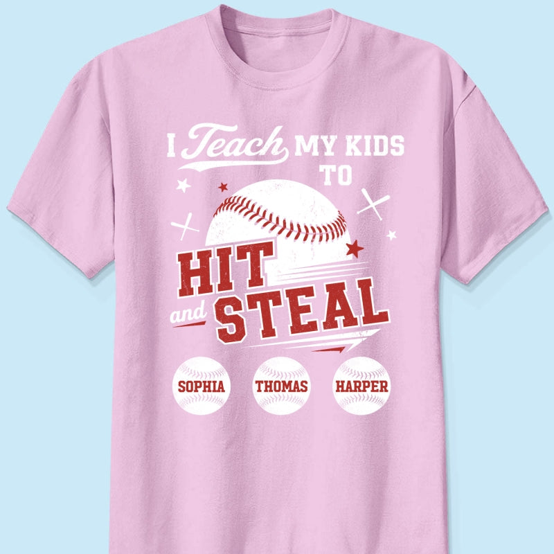 Best Dads Teach Kids To Hit & Steal - Personalized Shirt - Father's Day Gift For Baseball Dad, Husband