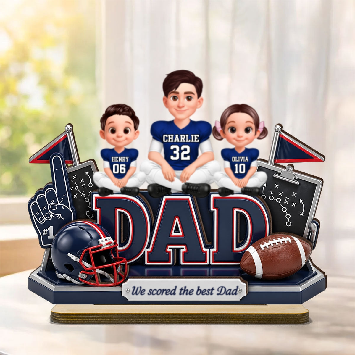 American Football We Scored The Best Dad - Personalized 2-Layered Wooden Plaque - Heartfelt Gift For Football Dad, Gift For Husband