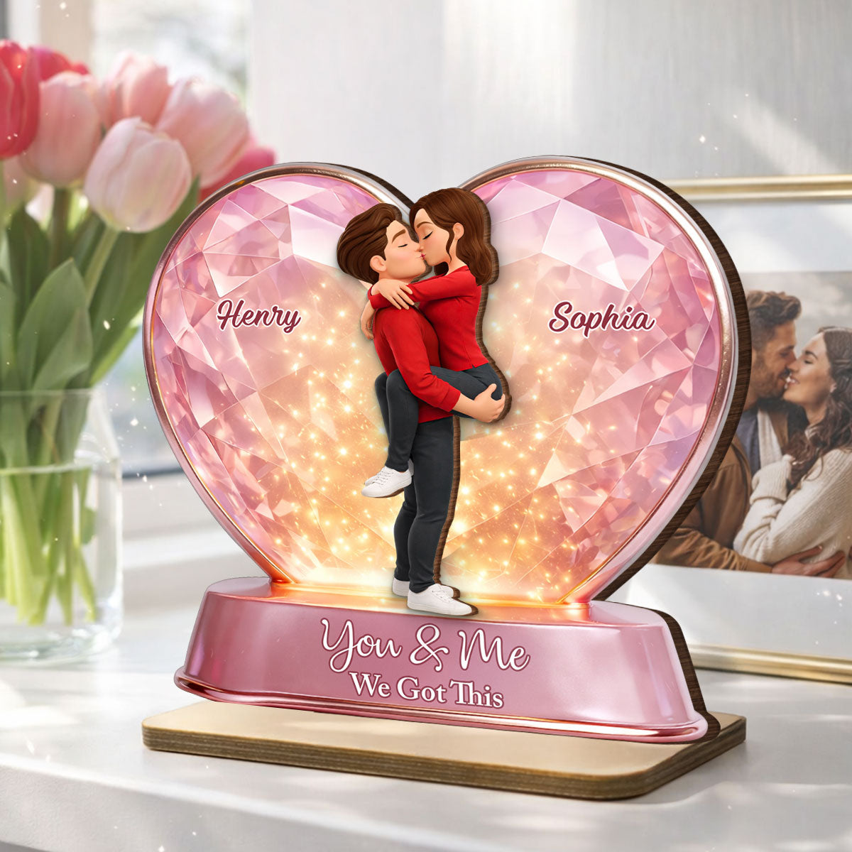 You & Me We Got This Pink Heart - Personalized 2-Layered Wooden Plaque - Anniversary, Valentine's Day Gift, Gift For Him, Gift For Her