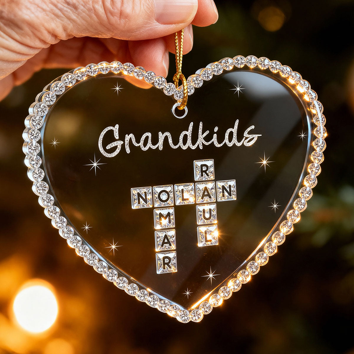 3D Shining Effect Grandkids Crossword Puzzle Art - Personalized Acrylic Ornament - Christmas Gift For Grandma, Grandkids