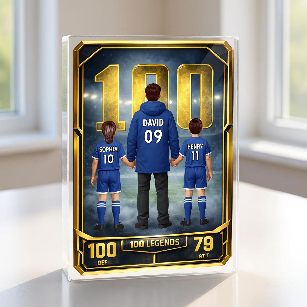 Father And Kids 100 Legends Trading Card - Personalised Acrylic Block Plaque - UK  Gift For Football Dad