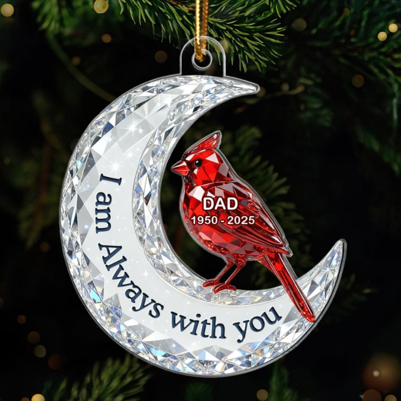 3D Effect Flat Christmas Cardinal On Moon Memorial - Personalized Acrylic Ornament - Remembrance Gift, Sympathy Gift