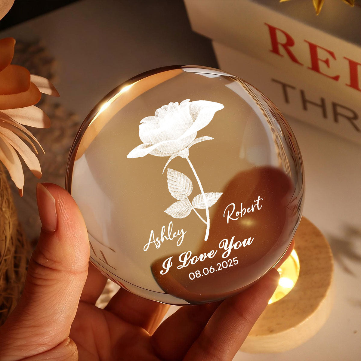 Eternal Love Rose I Love You - Personalized Crystal Ball LED Night Light - Valentine's Day Gift For Couple, For Her, For Him