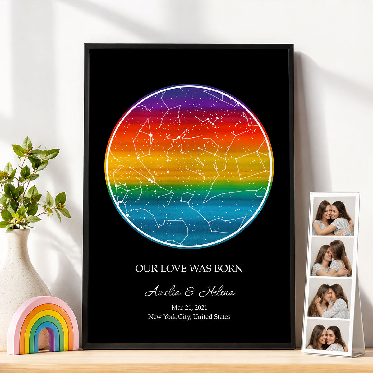 Our Love Was Born LGBT Rainbow Flag - Personalized Poster - Gift For Couple, Happy Pride Month