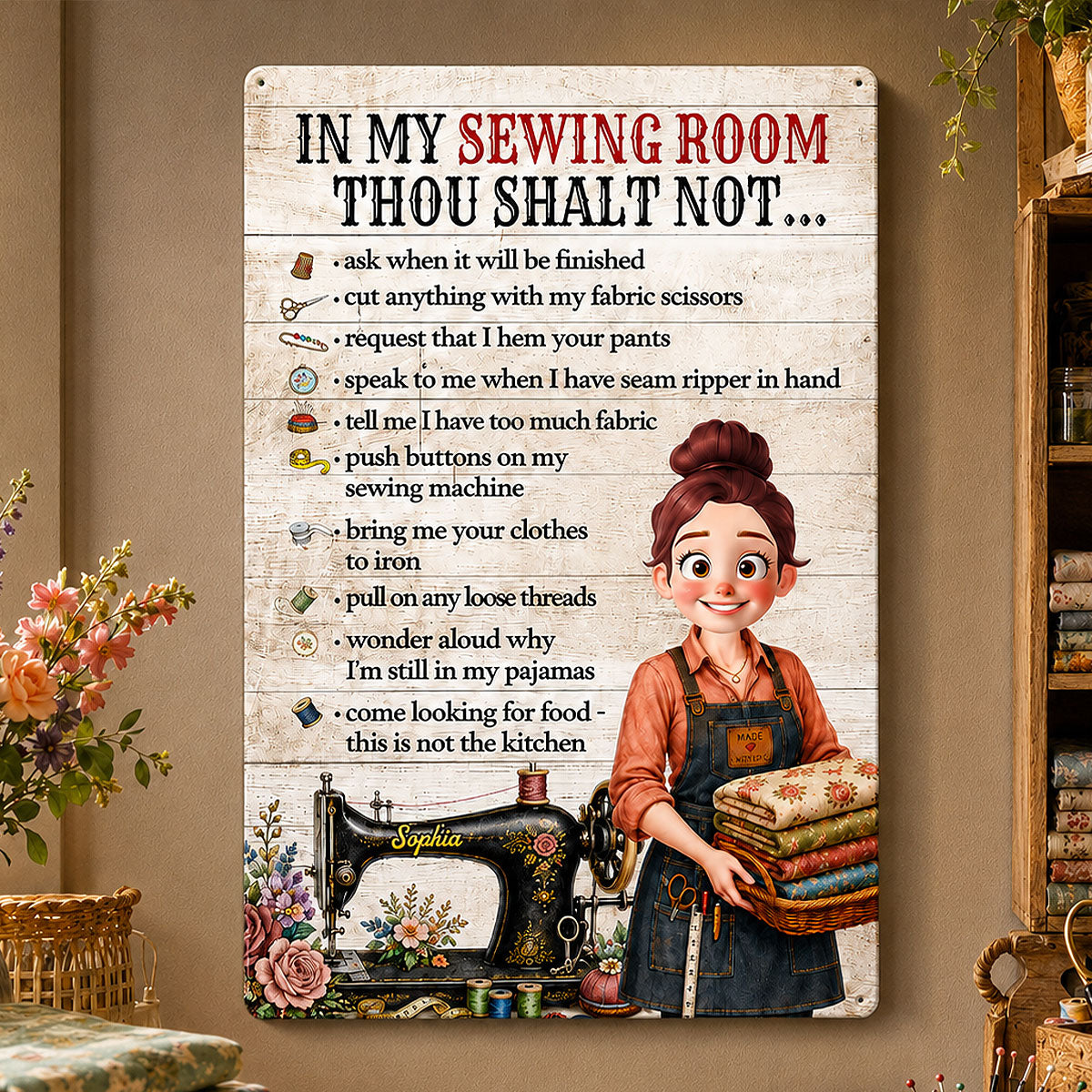 My Sewing Room Rules Sewing Girl - Personalized Metal Sign - Craft Room Decor