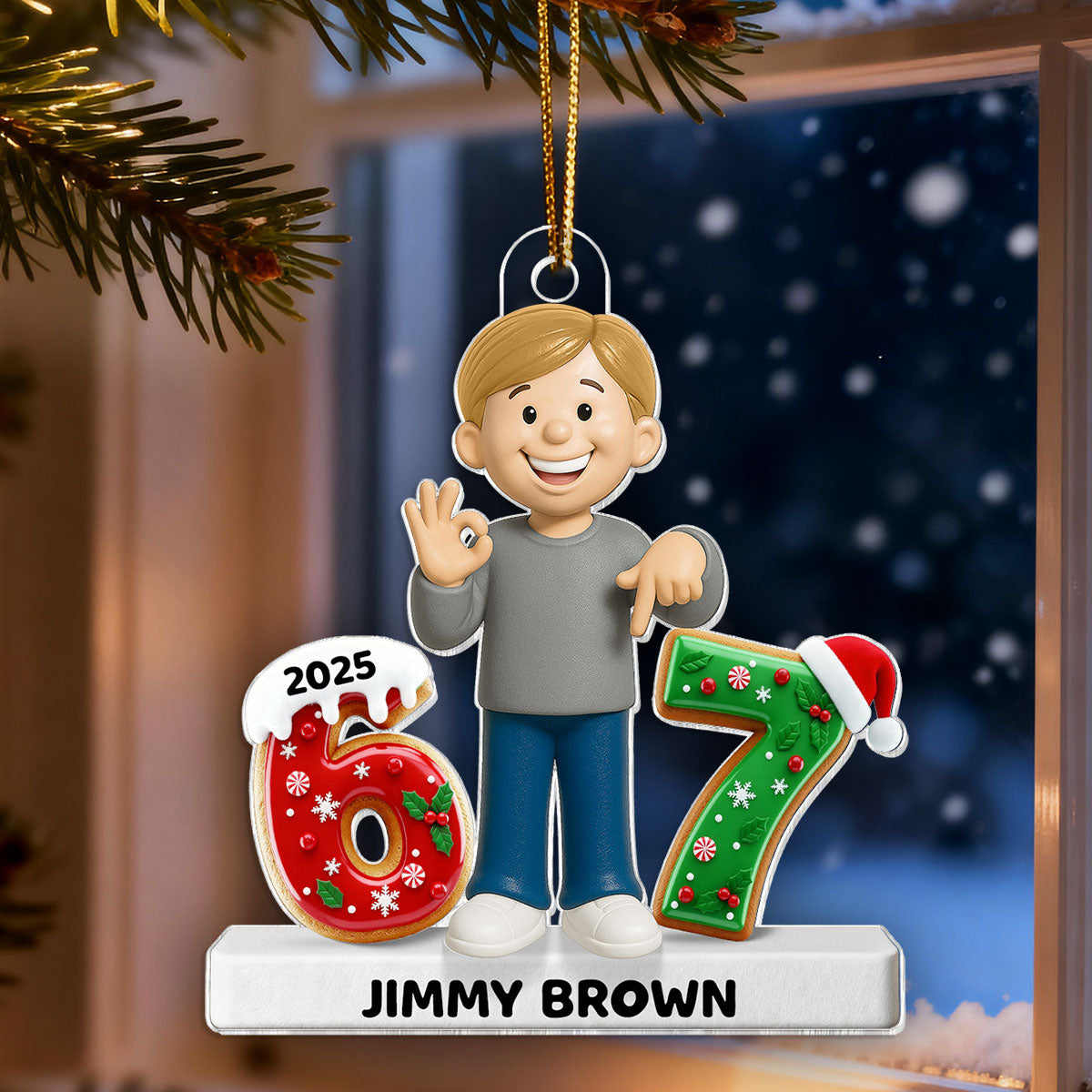 Teen Kid Custom Name Six Seven 3D Effect - Personalized Acrylic Ornament - 2025 Slang, Funny Teen Grandkid, Gen Alpha Christmas Gift
