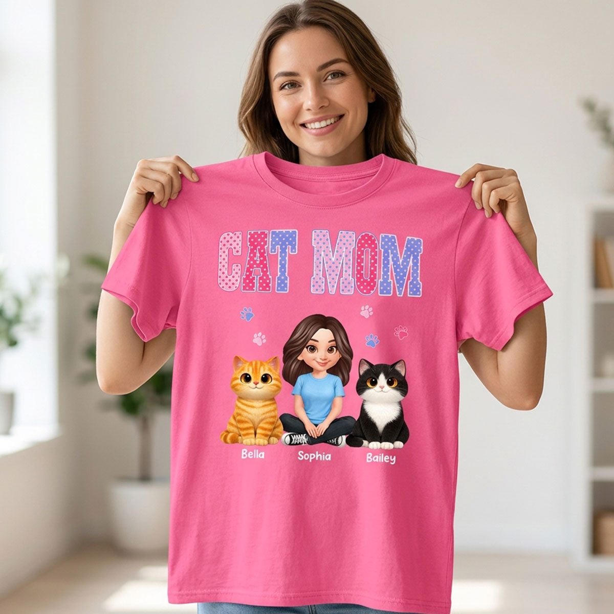 Trending 2026 Polka Dot Pattern Spring Summer Vibe Cat Mom - Personalized Shirt - Mother's Day Gift For Cat Mom