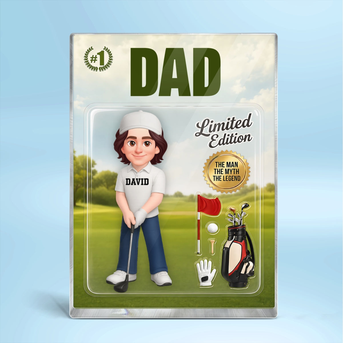 Golf Dad Toy Box Figure Limited Edition - Personalized Acrylic Block Plaque - Heartfelt Gift For Dad, Grandpa, Husband