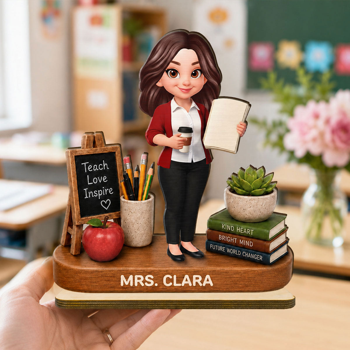 Teacher Things Teach Love Inspire - Personalized 2-Layered Wooden Plaque - Back To School Gift For Teacher, Classroom Decor
