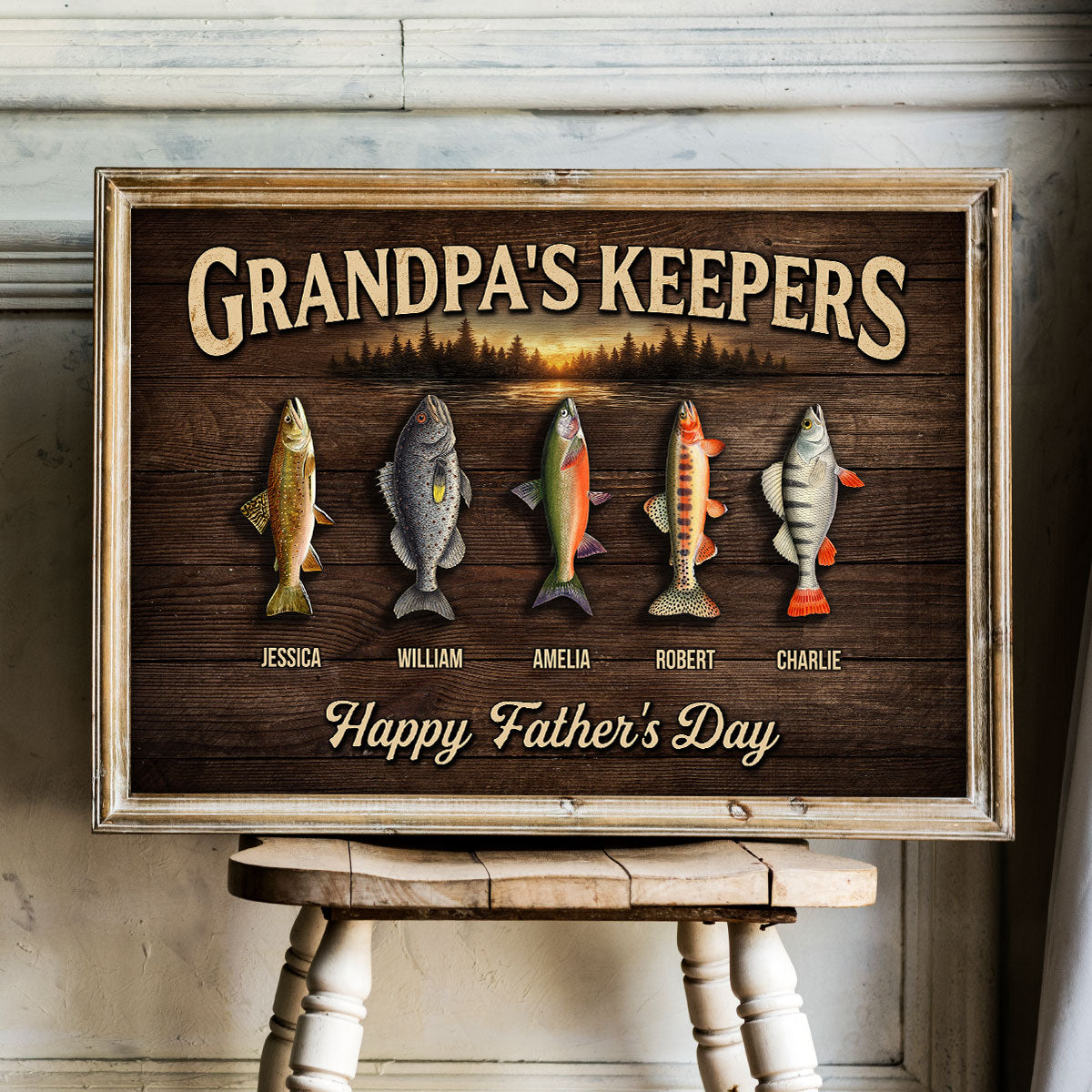 Fishing Grandpa's Keepers - Personalized Poster - Father's Day Gift For Grandpa, Dad