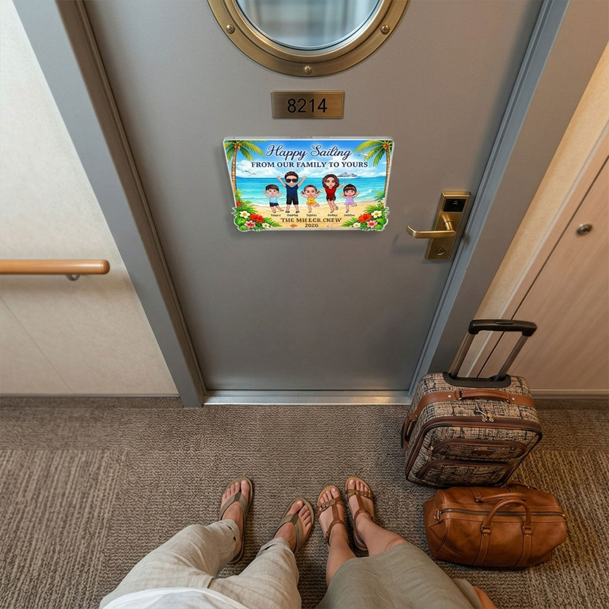 Happy Sailing From Our Family To Yours Happy Family - Personalized Cruise Ship Door Magnet - Cruise Trip Keepsake