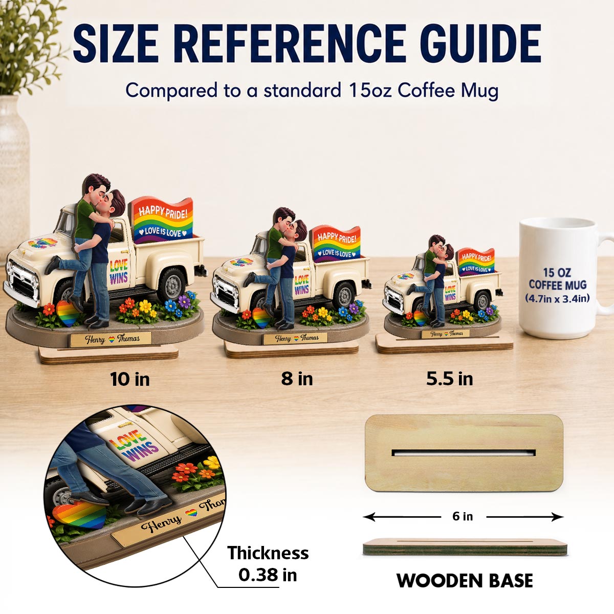 Love Is Love Couple Kissing By Truck 2D Flat - Personalized 2-Layered Wooden Plaque - Pride Month Keepsake