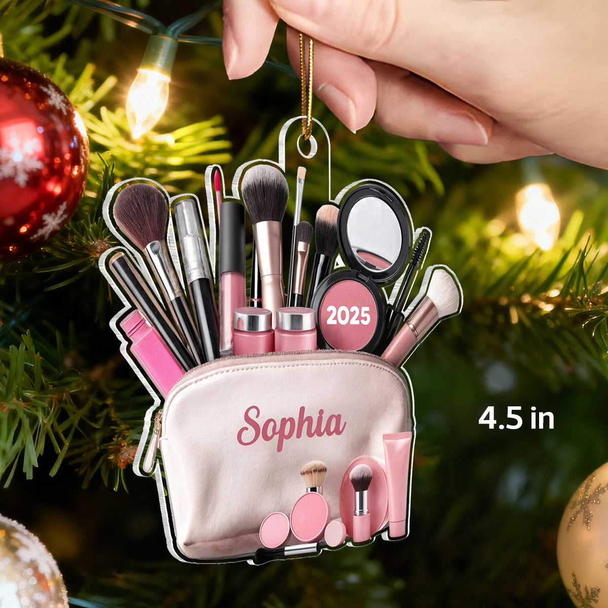 3D Effect Makeup Bag Beauty Brush - Personalized Acrylic Ornament - Christmas Gifts For Makeup Lovers, Christmas Tree Decor