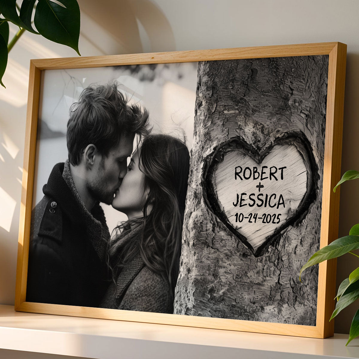 Couple Custom Photo Heart Carved Tree - Personalized Poster - Anniversary Gift, Valentine's Gift For Him, For Her